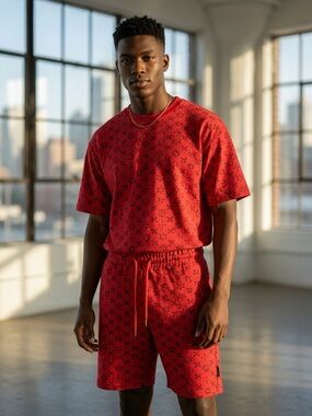 Men's Red Patterned Suit Set - Designer Style